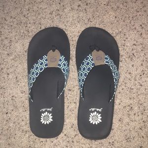 Yellow box flip flops